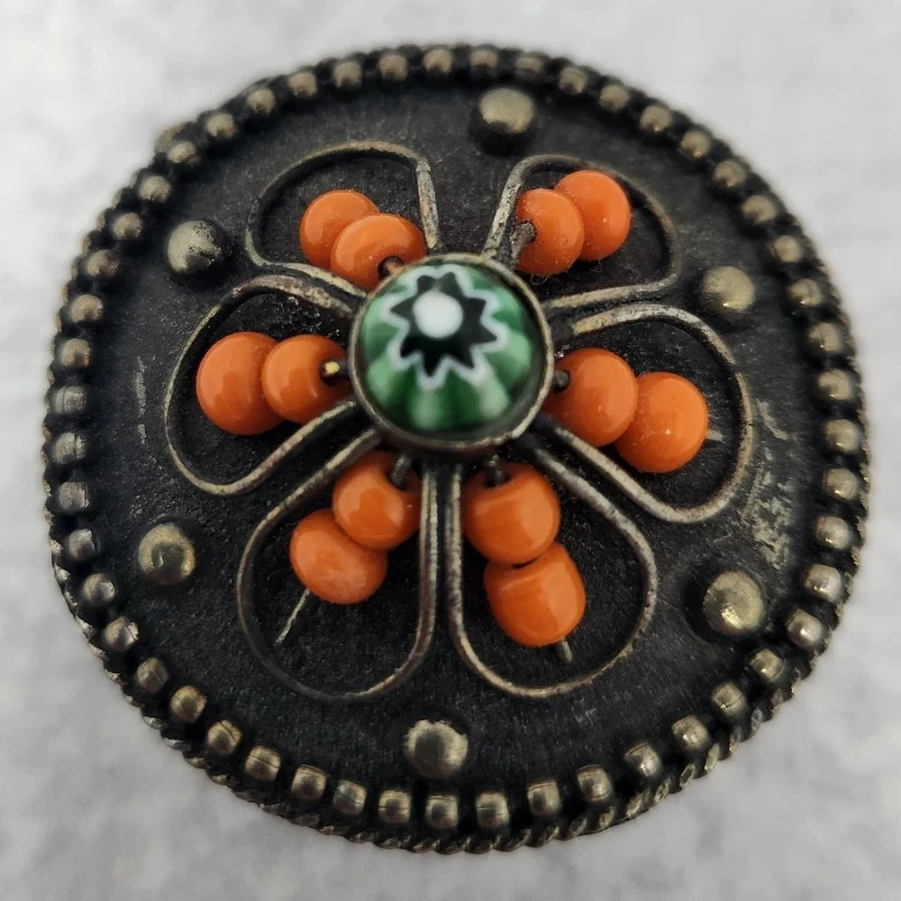 Vtg Ornate MILLEFIORI GLASS Silverplate Trinket Box Velvet Lined 1.5